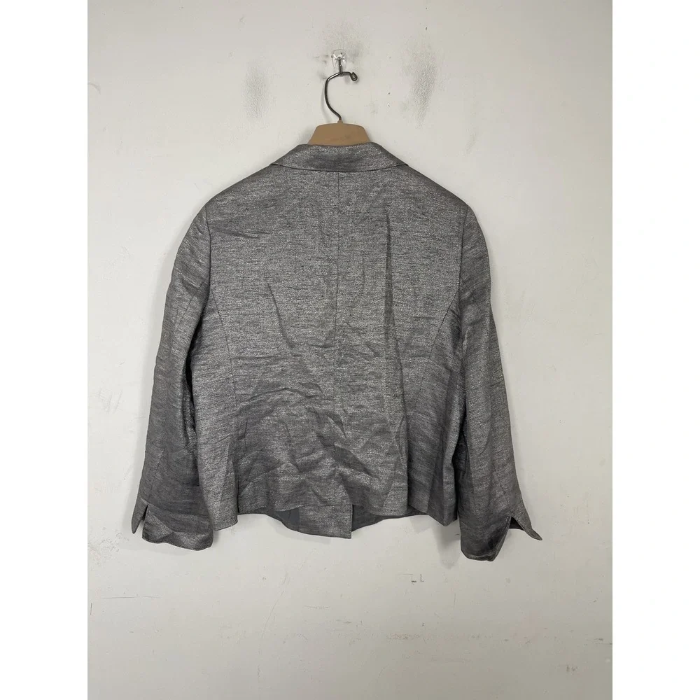 Talbots Womens Blazer Jacket 16 Gray Silver Holiday Party Cocktail Linen‎ Blend